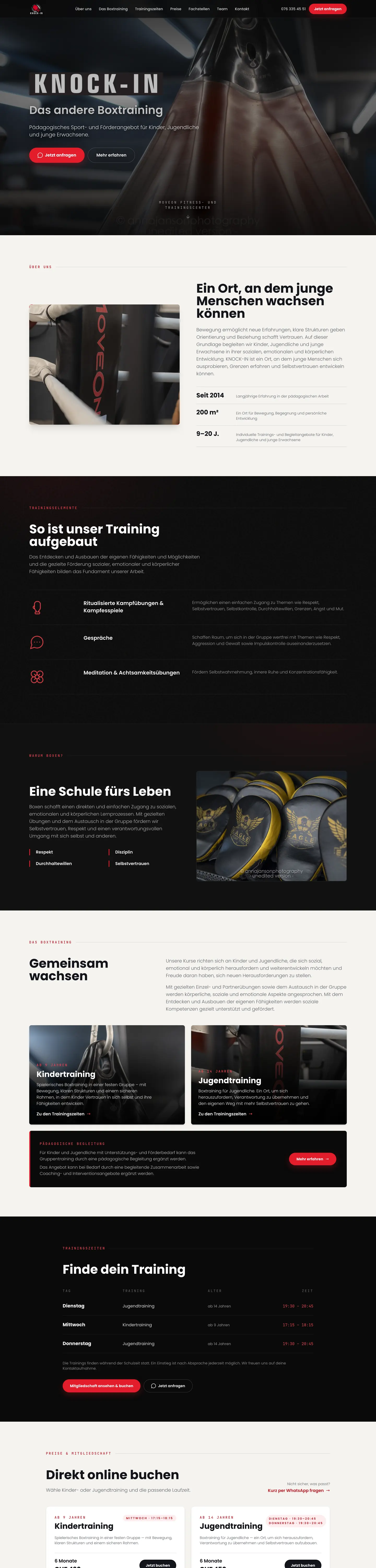 Startseite der Website von Knock-in Luzern